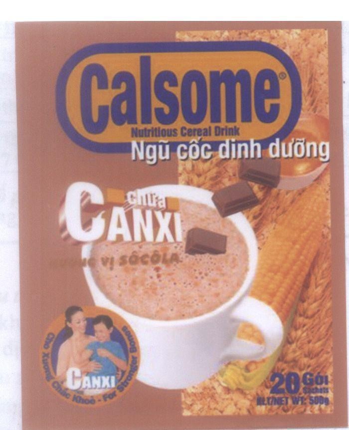 Mẫu nhãn hiệu Calsome Nutritious Cereal Drink ngũ cốc dinh dưỡng chứa CANXI hương vị sôcôla
