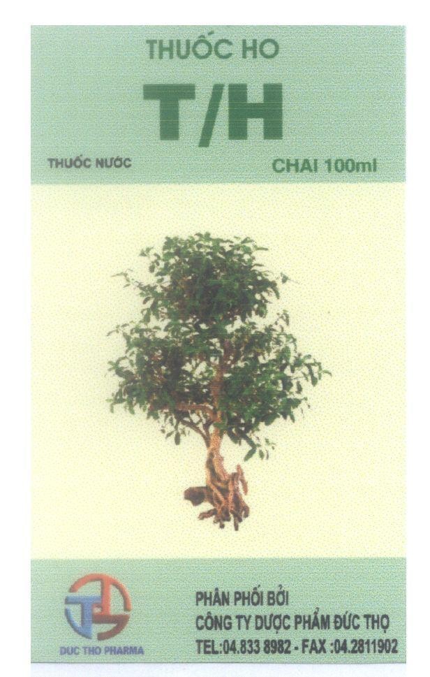 Mẫu nhãn hiệu Đ T DUC THO PHARMA phân phối bởi công ty dược phẩm Đức Thọ Thuốc ho T/H thuốc nước CHAI 100ml
