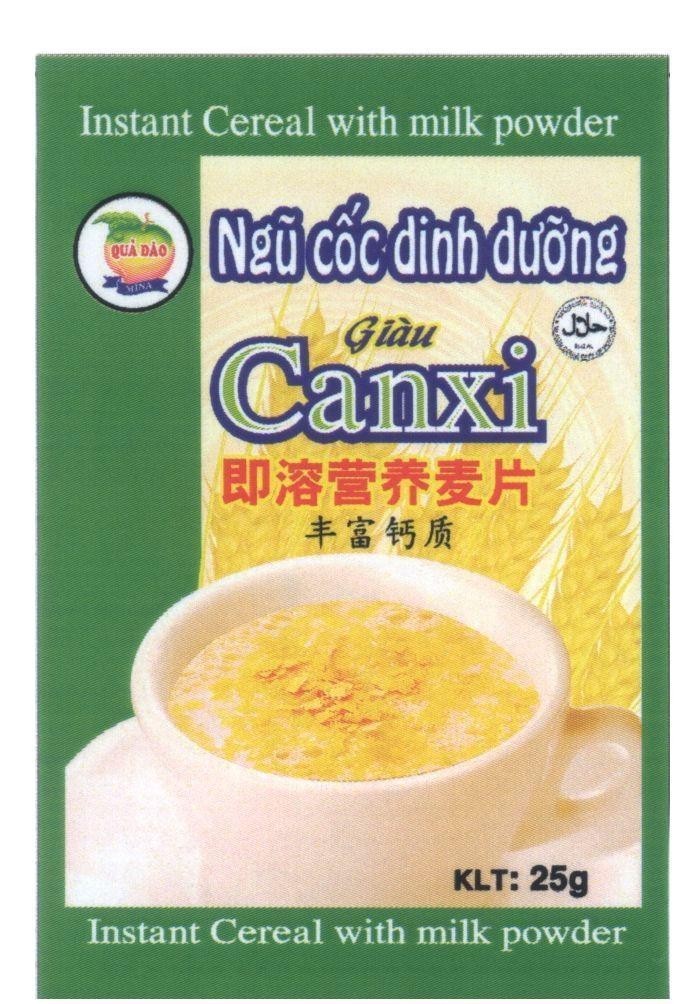 Mẫu nhãn hiệu Ngũ Cốc Dinh Dưỡng Giàu Canxi Instant Cereal with milk powder Quả Đào MINA [ngũ cốc dinh dương; giàu canxi]