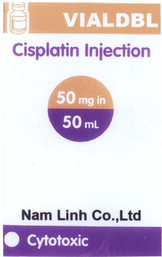 Mẫu nhãn hiệu VIALDBL Cisplatin Injection 50mg in 50ml Nam Linh Co., Ltd Cytotoxic
