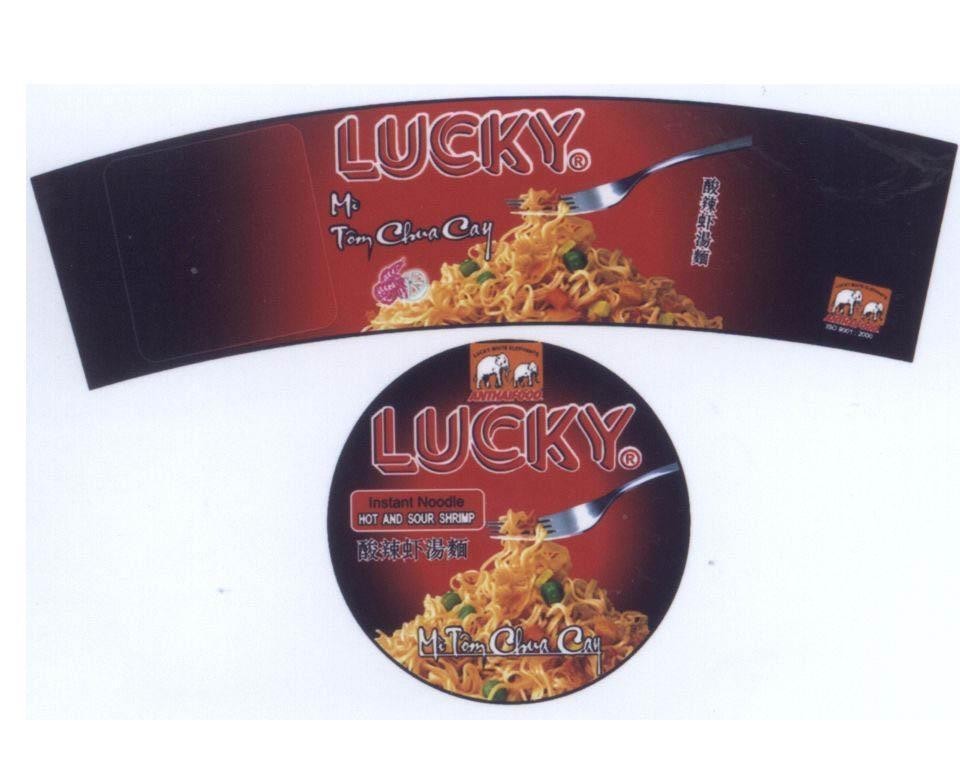 Mẫu nhãn hiệu LUCKY WHITE ELEPHANTS ANTHAIFOOD INSTANT NOODLES HOT AND SOUR SHRIMP [soan la xia shi mian: mì tôm chua cay]...