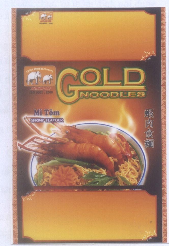 Mẫu nhãn hiệu ANTHAIFOOD GOLD NOODLES Mỳ Tôm SHRIMP FLAVOUR [ xia rou shi mian: mì tôm]