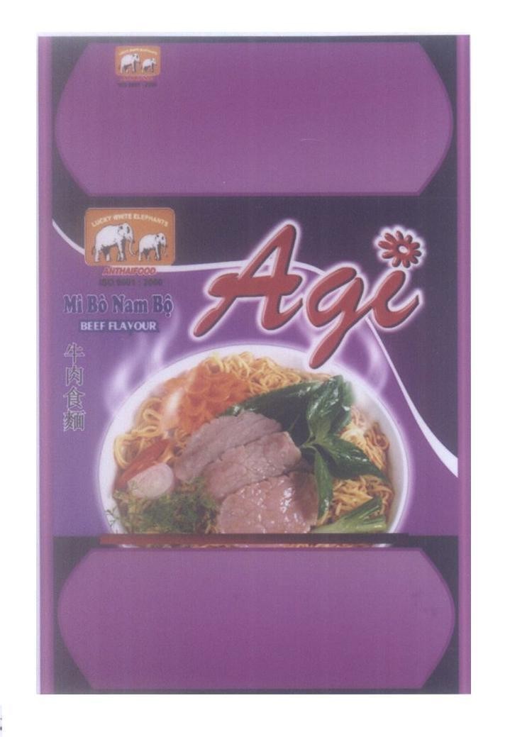 Mẫu nhãn hiệu Agi LUCKY WHITE ELEPHANTS ANTHAIFOOD Mì Bò Nam Bộ BEEF FLAVOUR [niu rou shi mian: vị thịt bò]
