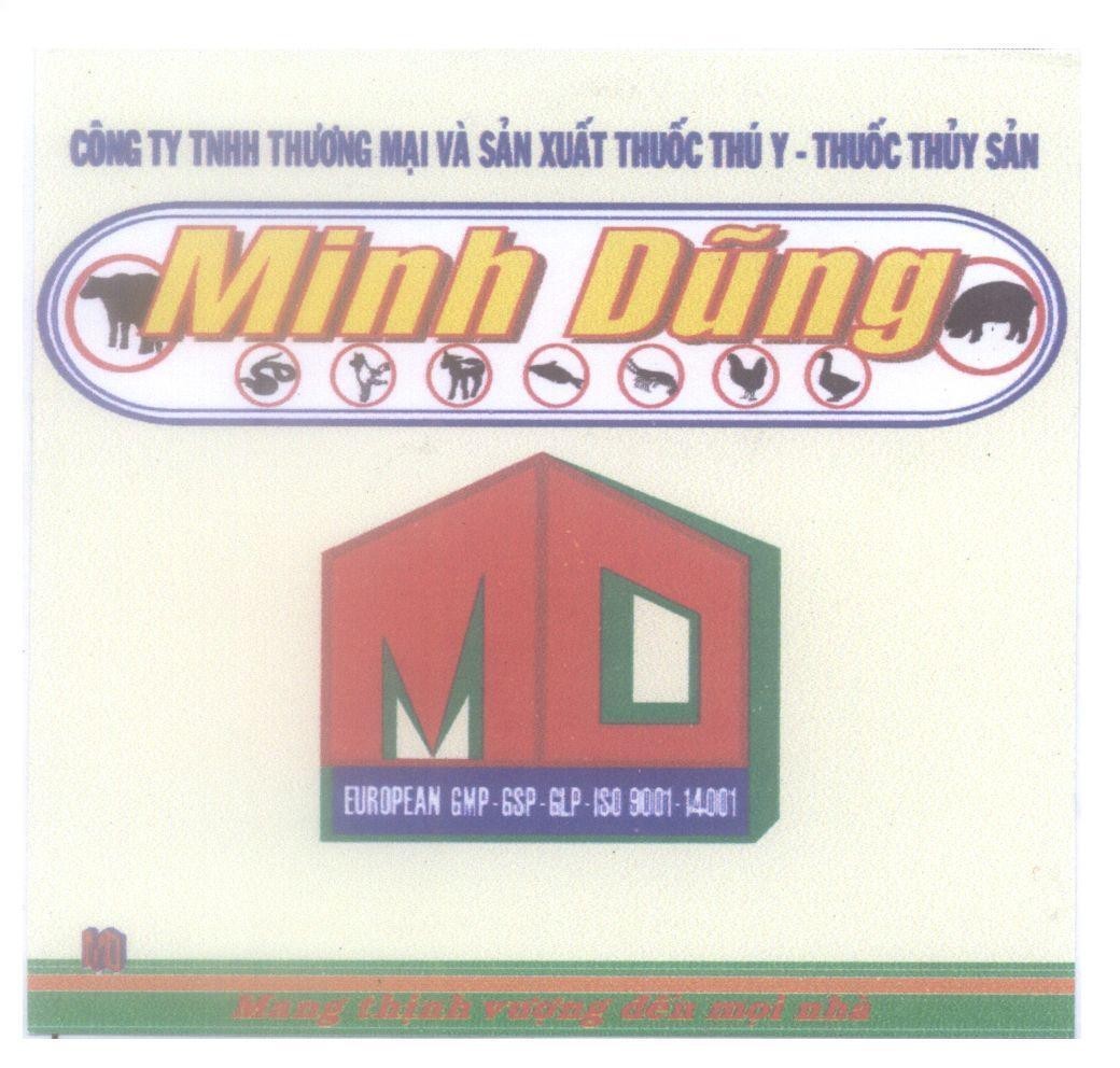 Mẫu nhãn hiệu Minh Dũng Công ty TNHH Thương Mại Và Sản Xuất Thuốc Thú y - Thuốc Thuỷ Sản Mang thịnh vượng đến mọi nhà