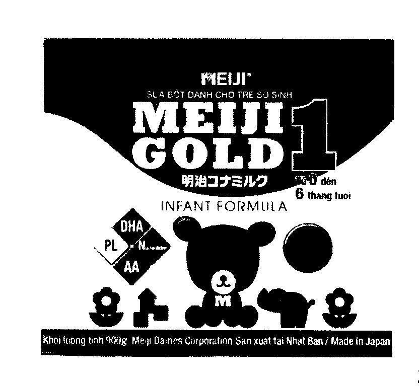 Mẫu nhãn hiệu MEIJI GOLD Sữa Bột Dành Cho Trẻ Sơ Sinh 1 Từ 0 đến 6 tháng tuổi INFANT FORMULA DHA PL N AA [meiji kona milku: meiji bột..]