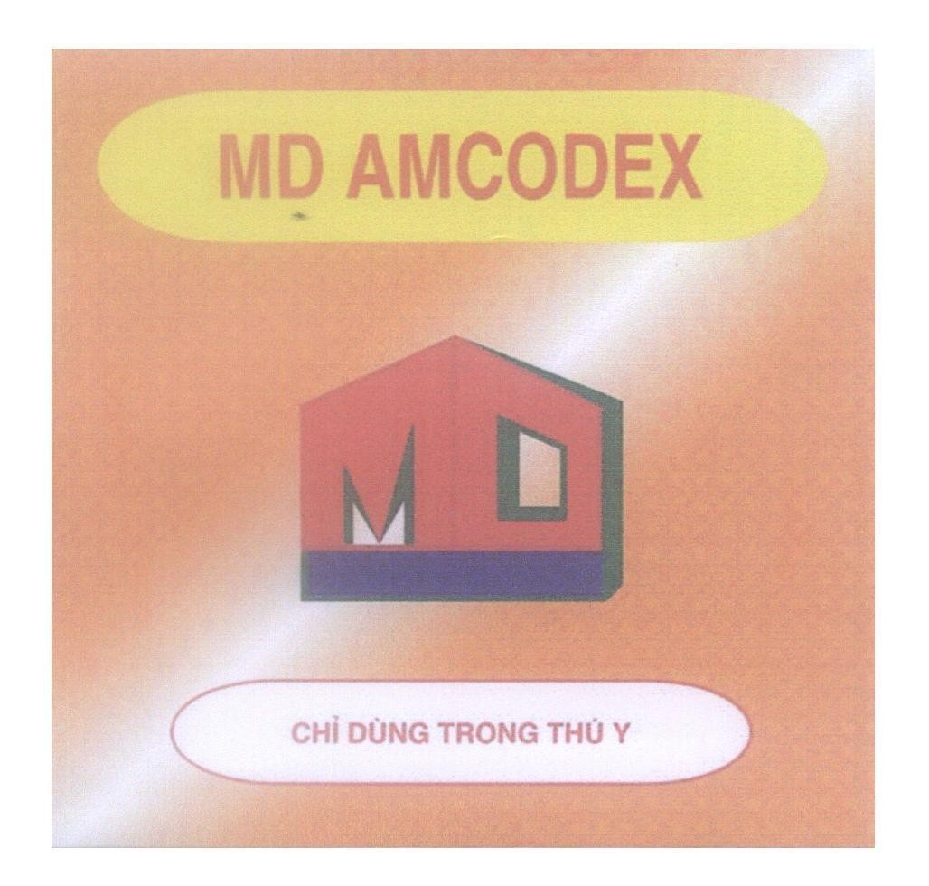 Mẫu nhãn hiệu MD AMCODEX Chỉ Dùng Trong Thú Y