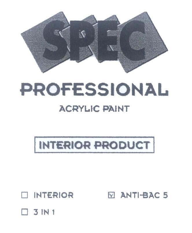 Mẫu nhãn hiệu SPEC PROFESSIONAL ACRYLIC PAINT INTERIOR PRODUCT INTERIOR 3 IN 1 ANTI-BAC 5, hinh