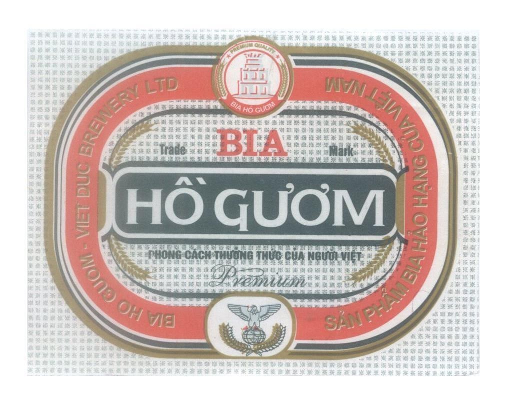 Mẫu nhãn hiệu BIA Hồ Gươm VIET DUC Phong Cách Thưởng Thức Của Người Việt Premium Trade Mark sản phẩm bia hảo hạng của Việt Nam