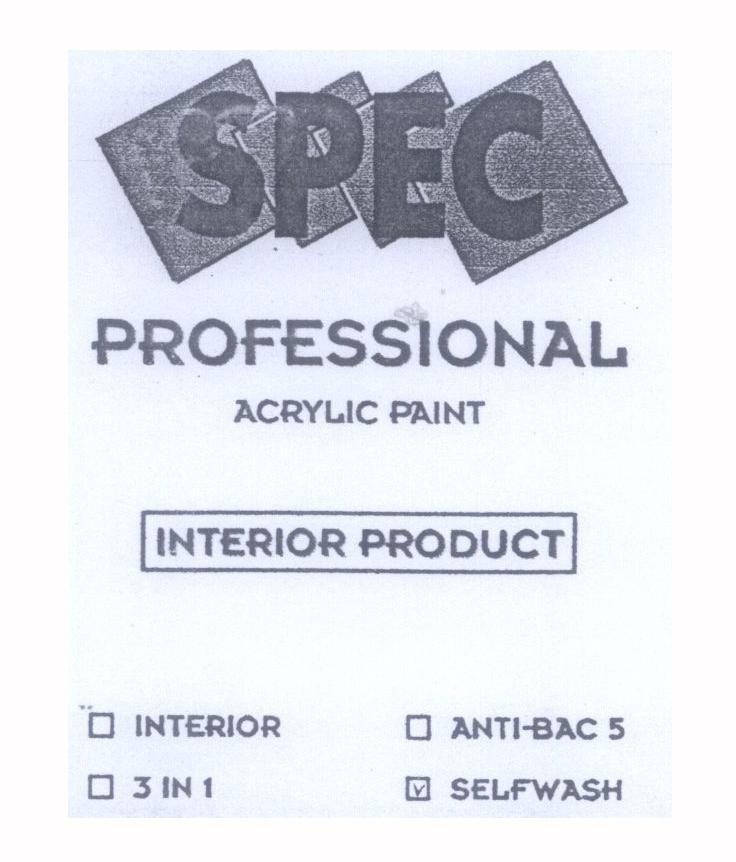 Mẫu nhãn hiệu SPEC PROFESSIONAL ACRYLIC PAINT INTERIOR PRODUCT ANTI-BAC 5 SELFWASH 3 IN 1