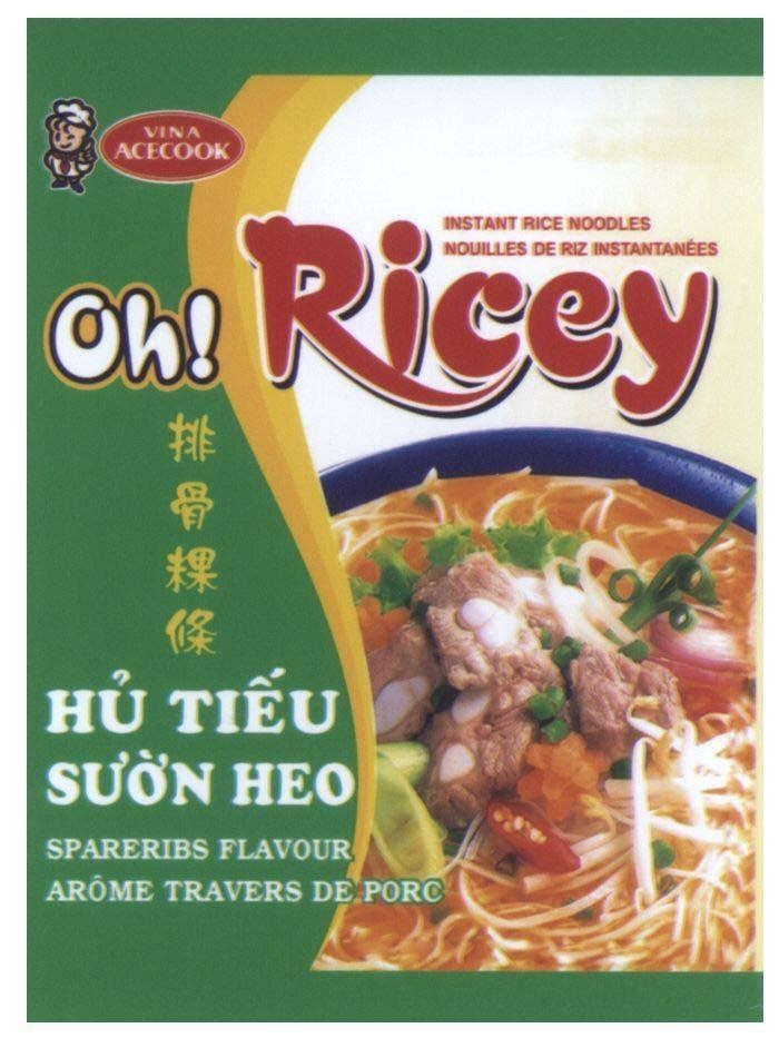 Mẫu nhãn hiệu Oh! Ricey VINA ACECOOK Hủ Tiếu Sườn Heo SPARERIBS FLAVOUR ARÔME TRAVERS DE PORC [Hủ Tiếu sườn heo, hủ tiếu ăn liền]