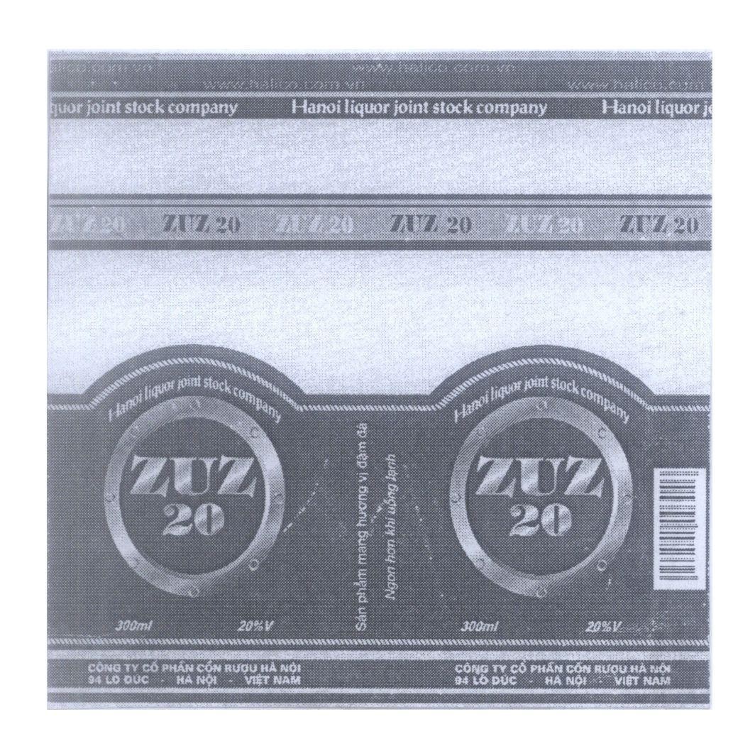 Mẫu nhãn hiệu ZUZ 20 halico Hanoi liquor joint stock company Công Ty Cổ Phần Cồn Rượu Hà Nội
