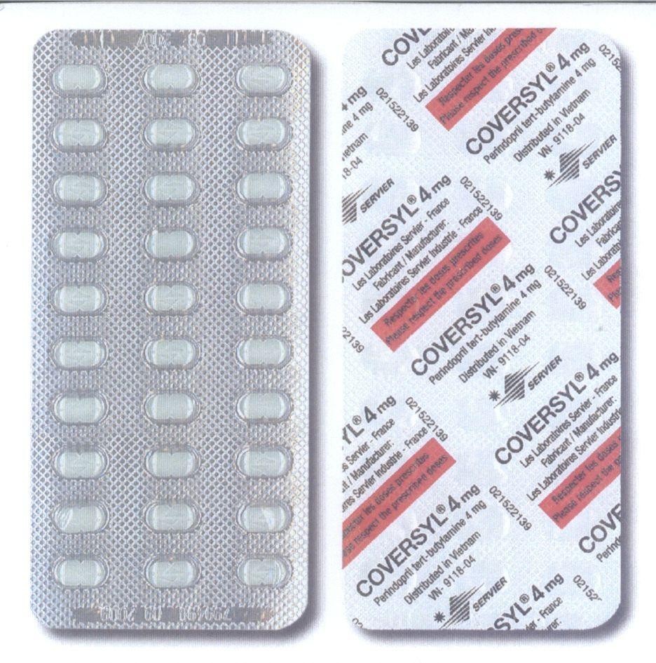 Mẫu nhãn hiệu COVERSYL 4mg Perindopril tert-butylamine 4mg SERVIER