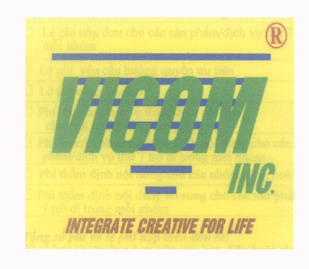 Mẫu nhãn hiệu VICOM INC INTEGRATE CREATIVE FOR LIFE