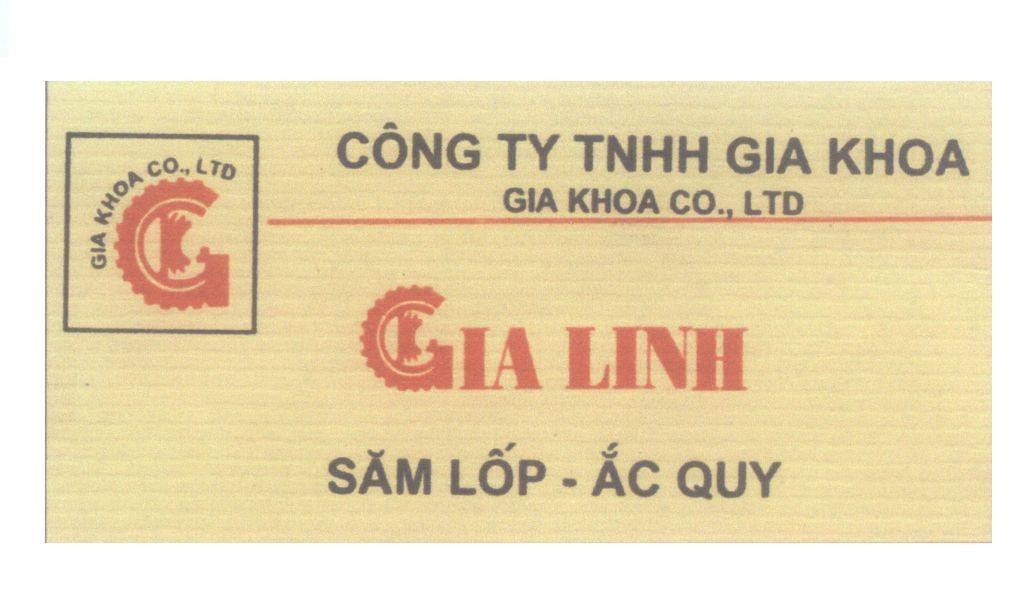 Mẫu nhãn hiệu GK Công Ty TNHH Gia Khoa GIA KHOA CO., LTD GIA LINH Săm Lốp - ắc Quy