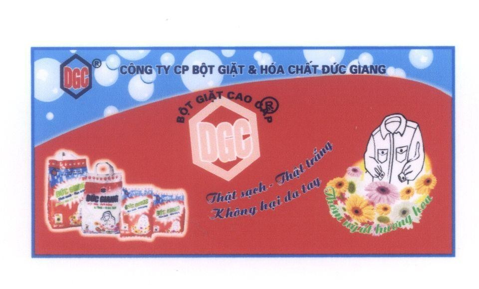 Mẫu nhãn hiệu DGC Công Ty CP Bột Giặt & Hoá Chất Đức Giang Bột Giặt Cao Cấp Thật sạch - Thật trắng Không hại da tay Thơm ngát hương hoa
