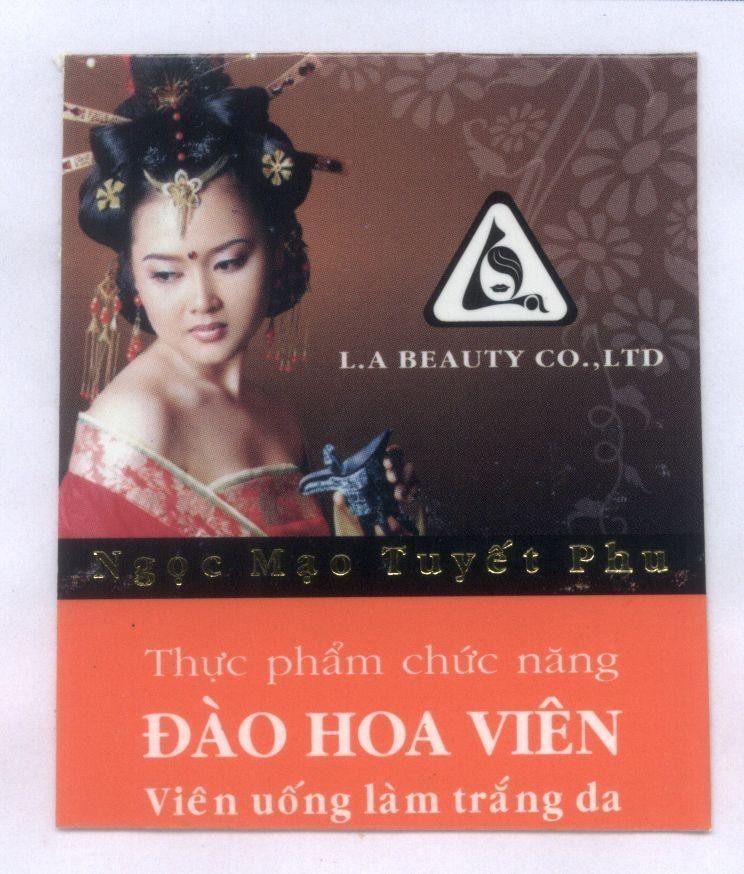 Mẫu nhãn hiệu LA Mạo Ngọc Tuyết Phu Thực Phẩm Chức Năng Đào Hoa Viên Viên uống làm trắng da L.A BEAUTY CO., LTD