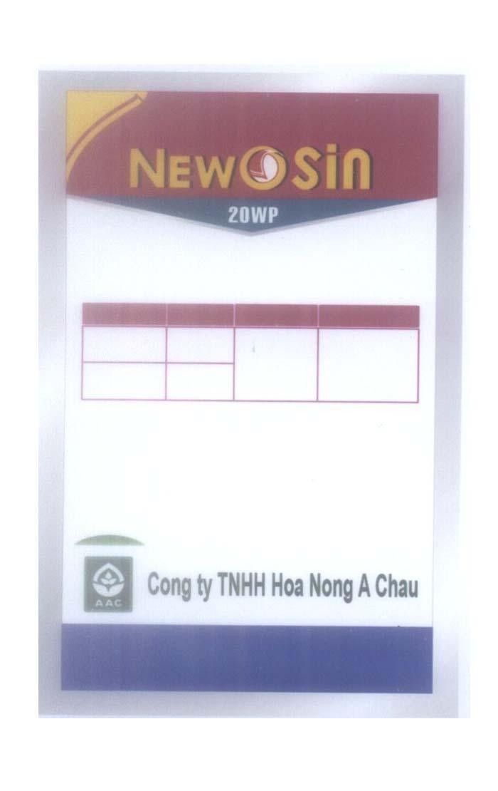 Mẫu nhãn hiệu NEWOSIN 20WP AAC Cong ty TNHH Hoa Nong A Chau