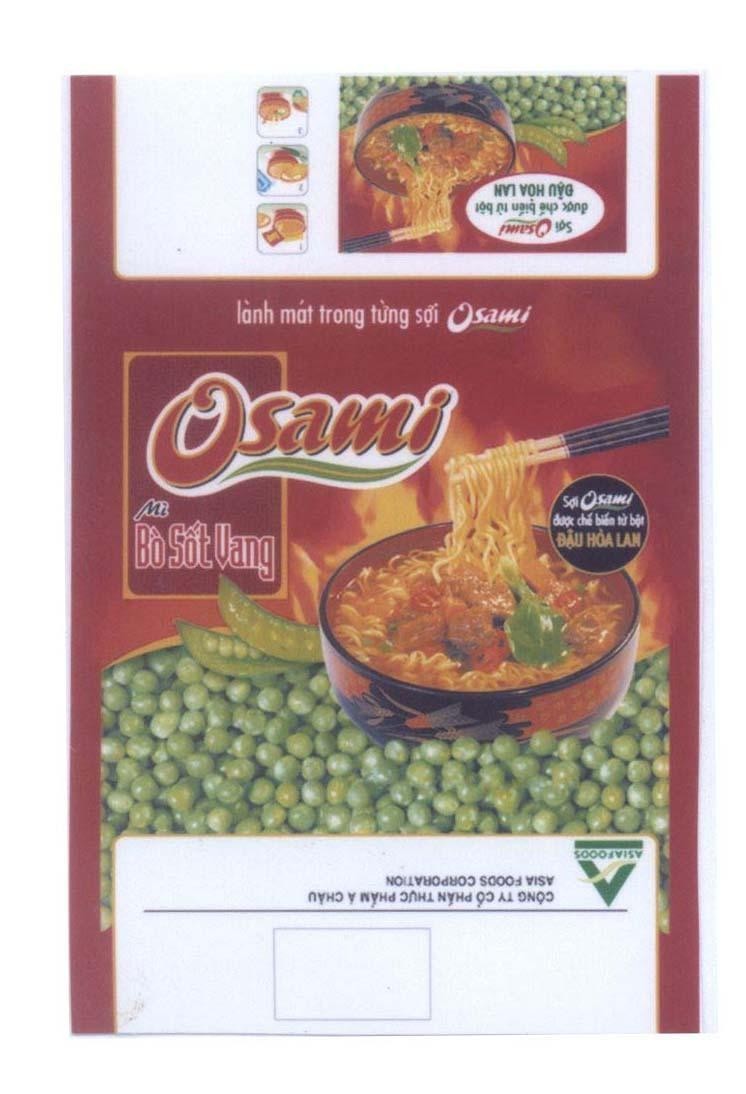 Mẫu nhãn hiệu Osami Mì bò sốt vang lành mát trong từng sợi Osami A ASIAFOODS Công ty cổ phần thực phẩm á Châu ASIA FOODS CORPORATION