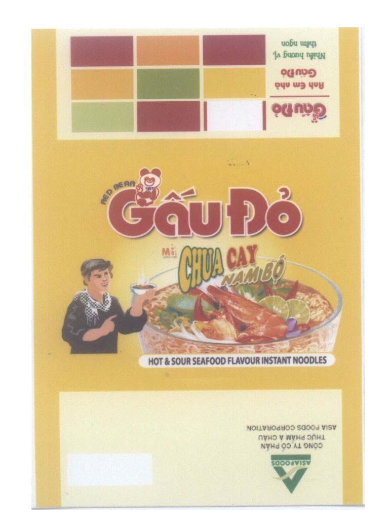 Mẫu nhãn hiệu RED BEAR Gấu đỏ anh em nhà Gấu đỏ Mì chua cay Nam Bộ Công ty cổ phần thực phẩm á Châu A ASIAFOODS
