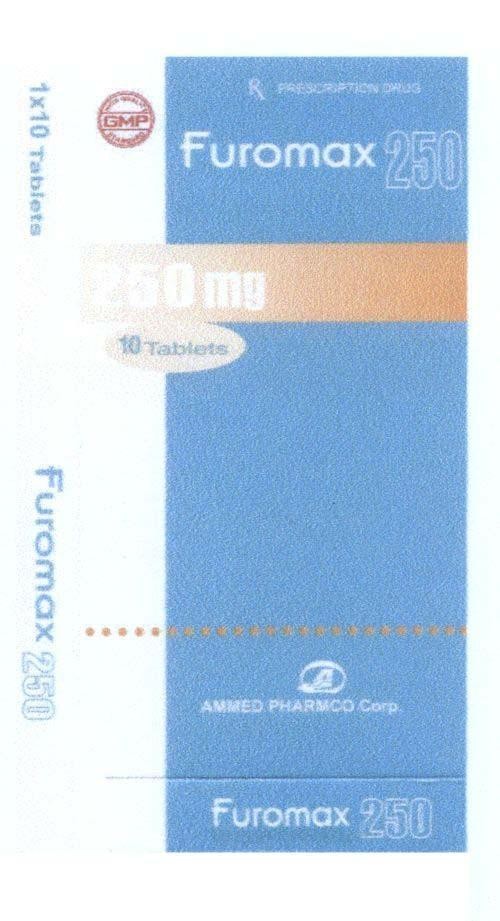 Mẫu nhãn hiệu Furomax Cefuroxime Axetil Tablets USP 250mg GMP RX PRESCRIPTION DRUG AMMED PHARMCO Corp. High Quality Standard