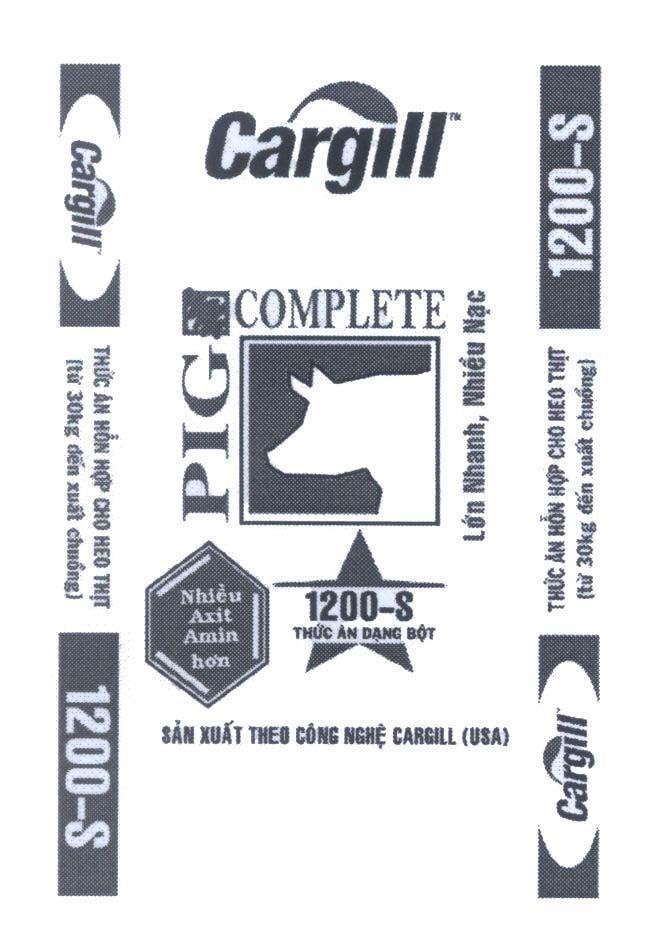 Mẫu nhãn hiệu Cargill 1200-S PIG COMPLETE Thức Ăn Dạng Bột Nhiều Axit Amin hơn Lớn Nhanh, Nhiều Nạc Thức Ăn Hỗn Hợp Cho Heo Thịt