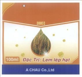 Mẫu nhãn hiệu A CHAU Co.,Ltd 300EC 100ml Đặc Trị: Lem lép hạt