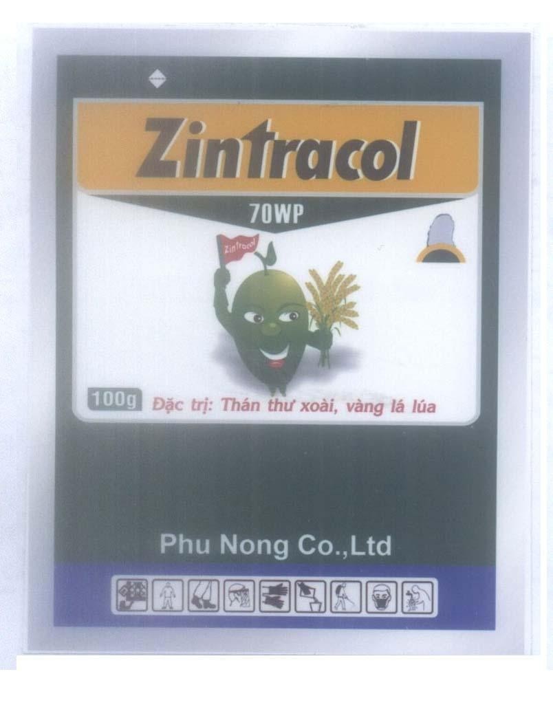 Mẫu nhãn hiệu Zintracol 70WP Phu Nong Co.,Ltd 100g Đặc trị: Thán thư xoài, vàng lá lúa