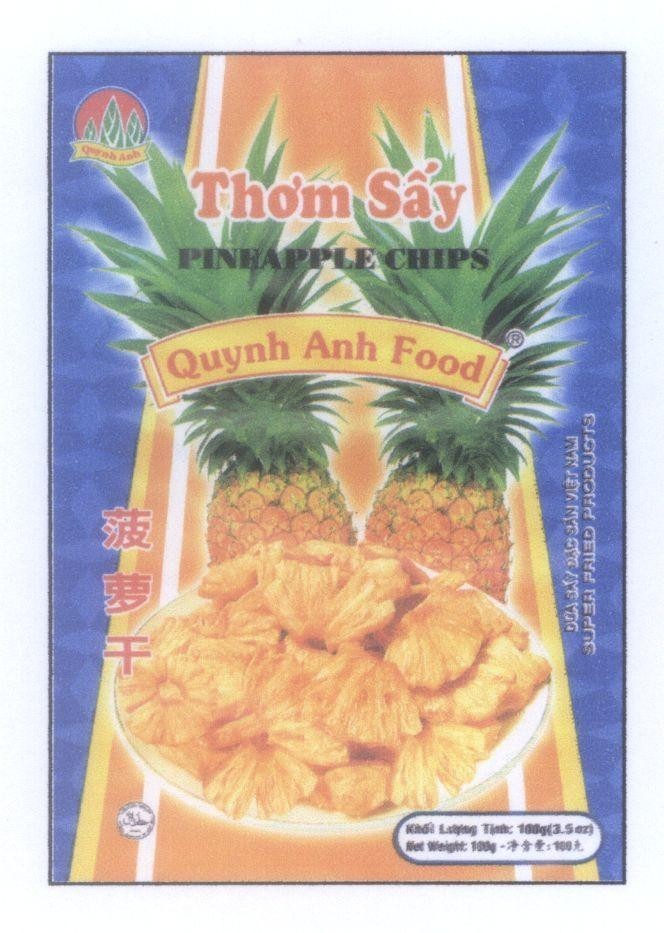 Mẫu nhãn hiệu Thơm Sấy PINEAPPLE CHIPS Quynh Anh Food Dứa Sấy Đặc Sản Việt Nam SUPER FRIED PRODUCTS [phó lò cón: thơm sấy]