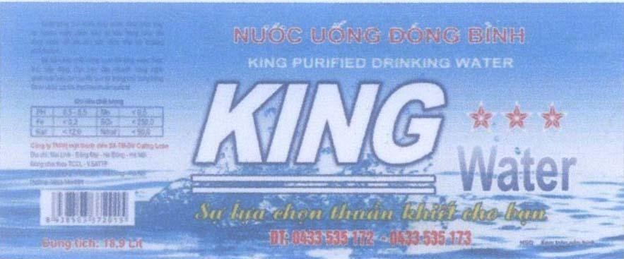 Mẫu nhãn hiệu KING WATER Sự lựa chọn thuần khiết cho bạn Nước Uống Đóng Bình KING PURIFIED DRINKING WATER