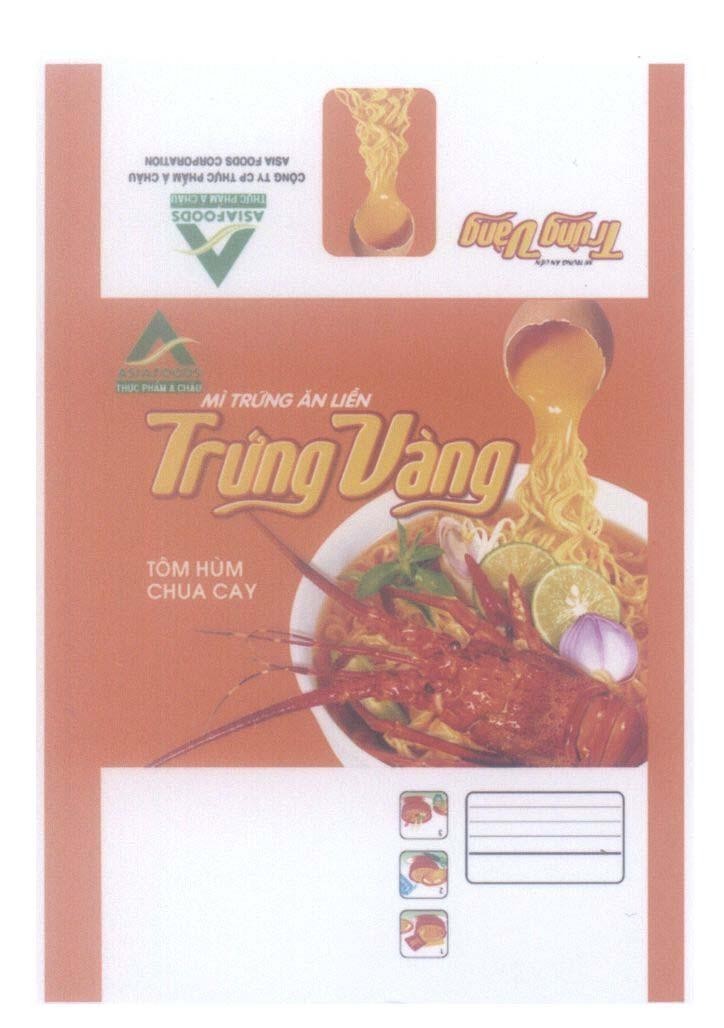 Mẫu nhãn hiệu Trứng Vàng Mì Trứng Ăn Liền Tôm Hùm Chua Cay ASIAFOODS CORPORATION Công Ty CP Thực Phẩm á Châu