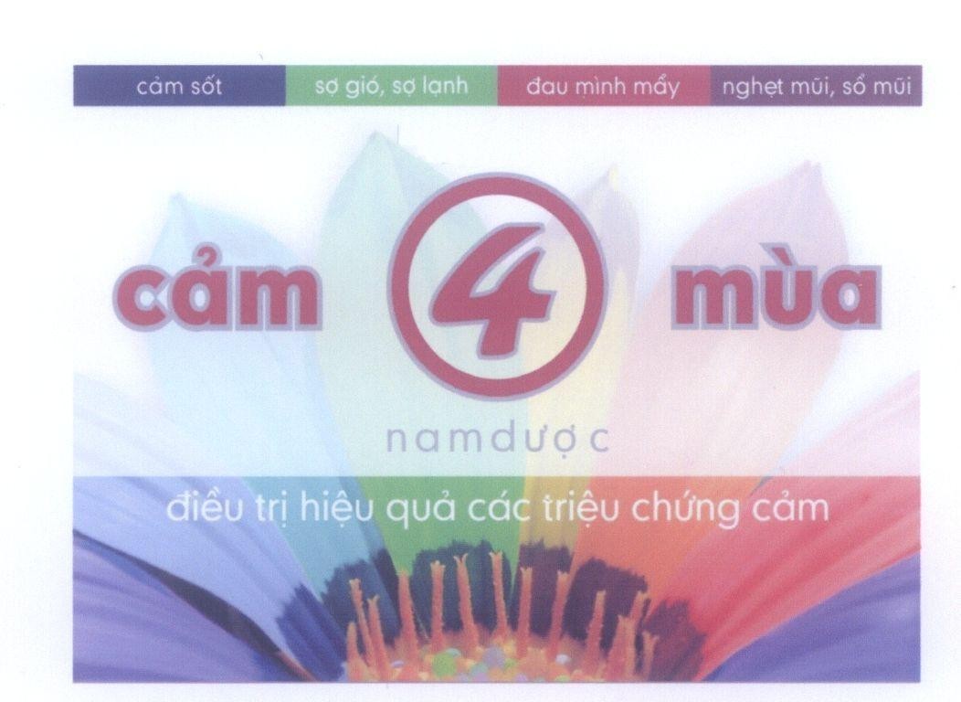 Mẫu nhãn hiệu cảm 4 mùa nam dược điều trị hiệu quả các triệu chứng cảm cảm sốt sợ gió, sợ lạnh đau mình mẩy nghẹt mũi, sổ mũi