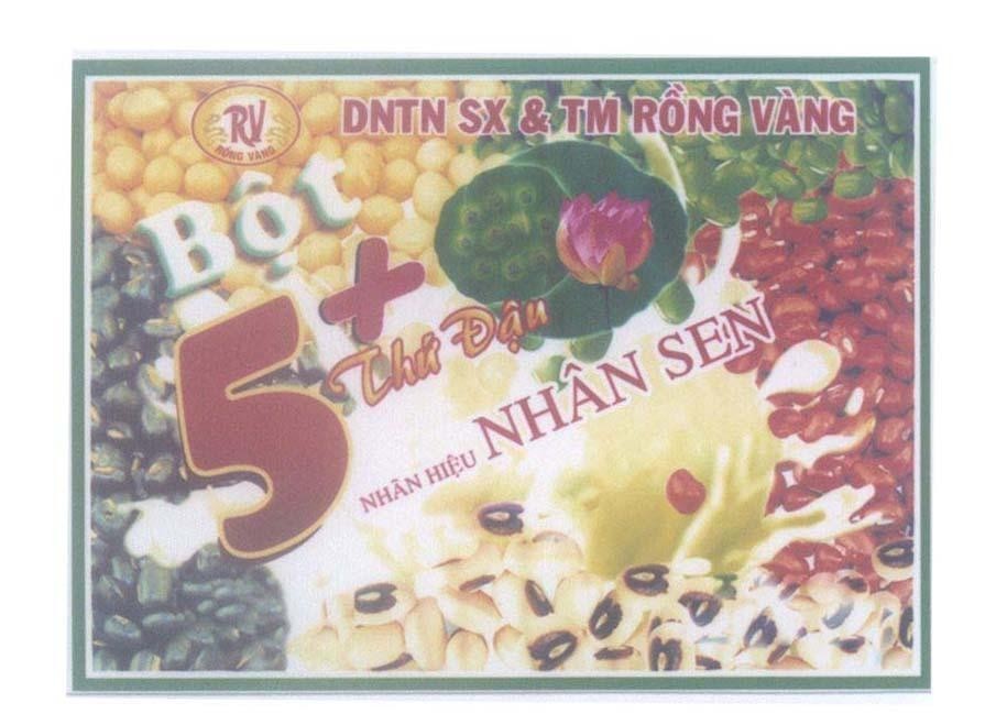 Mẫu nhãn hiệu RV Rồng Vàng DNTN SX & TM Rồng Vàng Nhãn Hiệu Nhân Sen Bột 5+ Thứ Đậu
