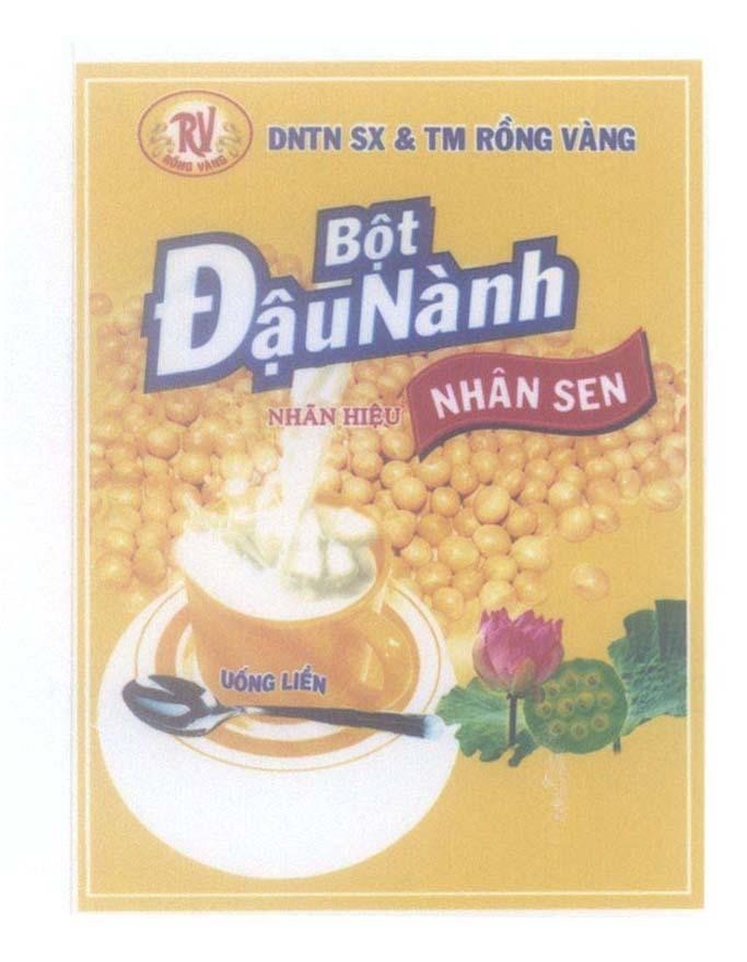 Mẫu nhãn hiệu RV Rồng Vàng DNTN SX & TM Rồng Vàng Bột Đậu Nành Nhãn Hiệu Nhân Sen Uống Liền