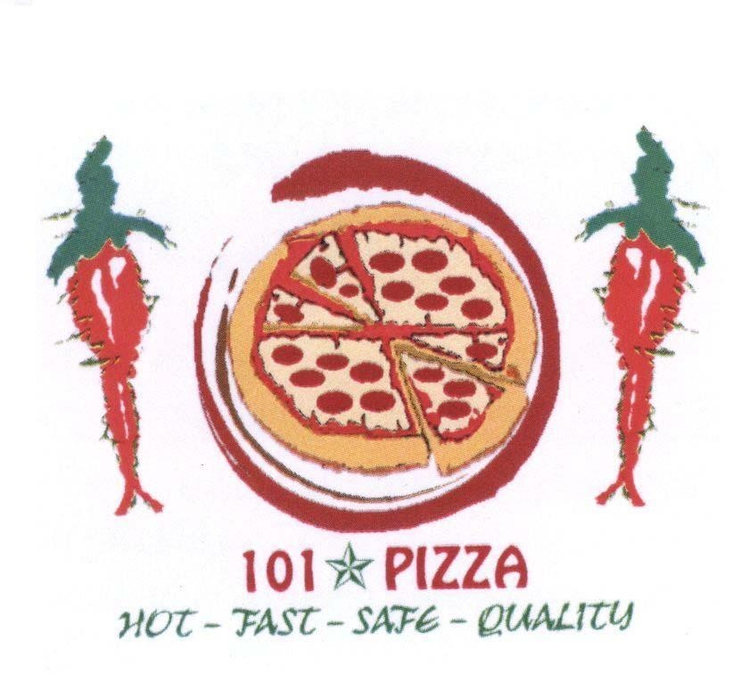 Mẫu nhãn hiệu 101 PIZZA HOT - FAST - SAFE - QUALITY