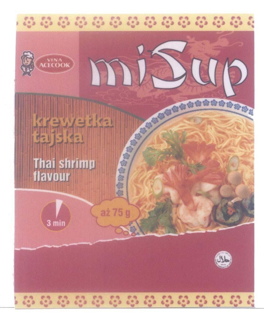 Mẫu nhãn hiệu VINA ACECOOK MiSup krewetka tajska Thai shrimp flavour 3 min az 75g